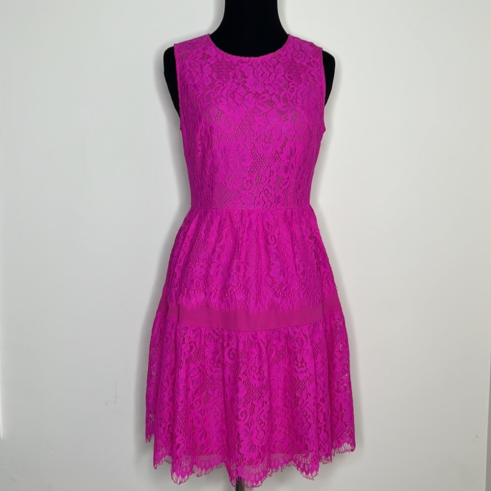CECE Fuchsia Petite Sleeveless Lace Dress 2P - Picture 2 of 8
